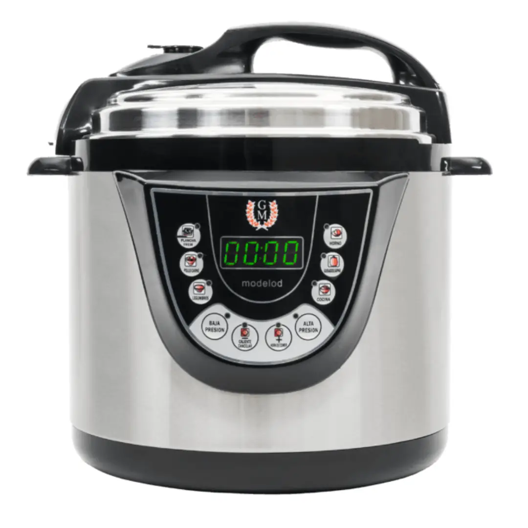 Olla programable Cecotec GM D con capacidad de 6 litros, diseño moderno y panel digital, ideal para cocinar fácilmente con 9 menús automáticos, presión ajustable y programación hasta 24 horas – disponible en Electrocash.