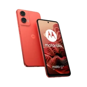 Imagen frontal del Motorola Moto G35 5G en color Guava Red mostrando su pantalla de 6,72" FHD+ 120 Hz y diseño estilizado.