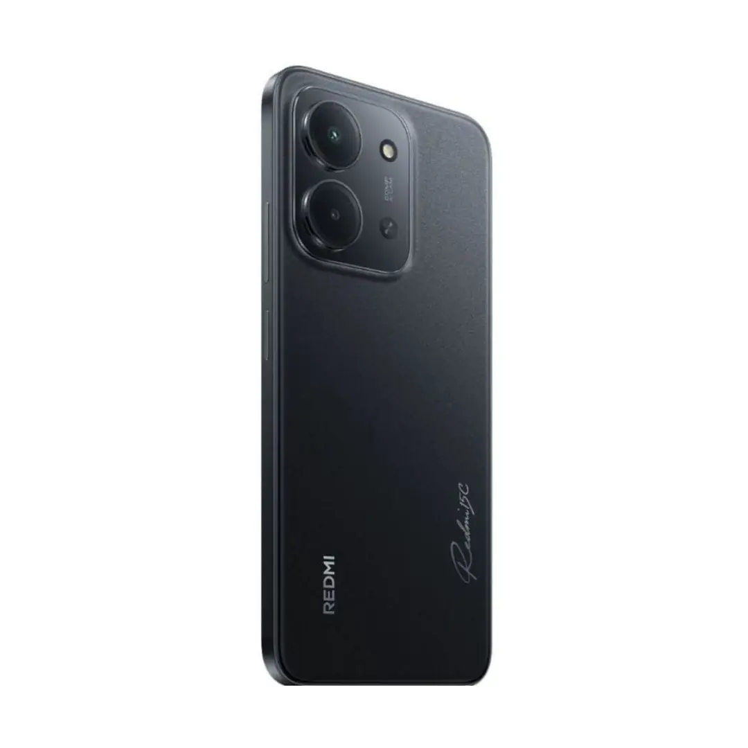 Vista trasera del Xiaomi Redmi 15C 5G en negro, mostrando su módulo de cámara múltiple, diseño moderno y acabado elegante — disponible en Electrocash.