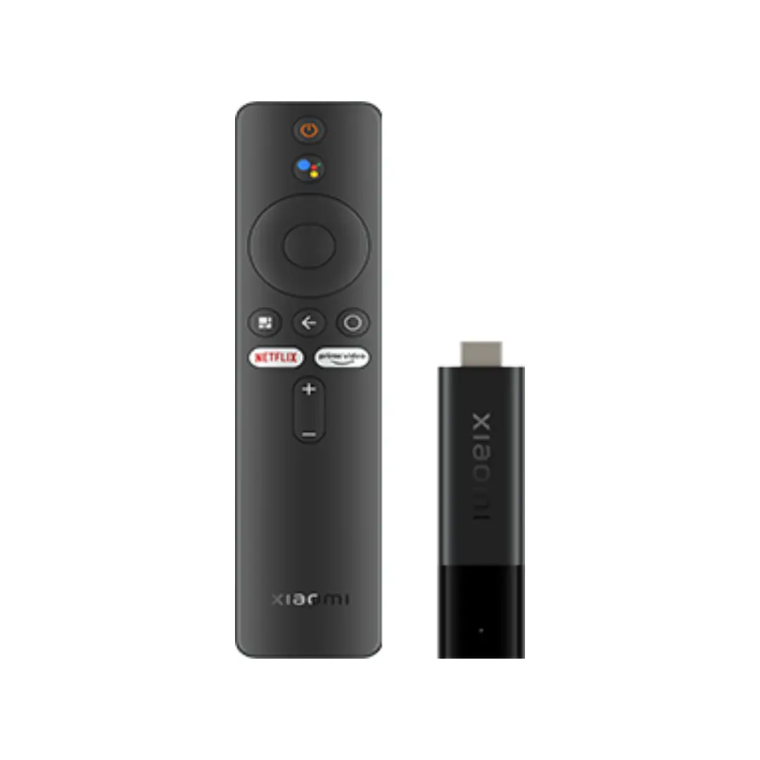 Xiaomi TV Stick 4K PFJ4175EU con Android TV 11, compatible con reproducción 4K, Dolby Atmos y Wi-Fi Dual. Imagen del dispositivo compacto con su mando a distancia — disponible en Electrocash.