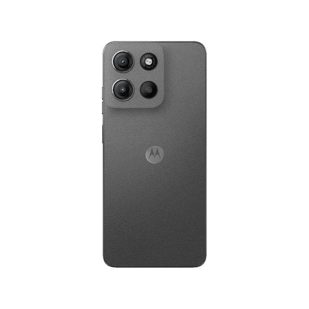Imagen trasera del Motorola Moto G15 en color Gravity Grey, mostrando el módulo de cámaras con sensor principal de 50 MP y acabado elegante.