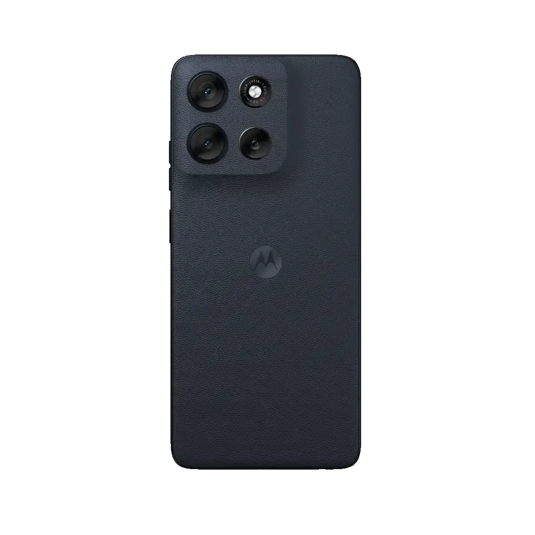 Vista trasera del Motorola Moto G56 5G en color Black Oyster, mostrando su módulo de cámara principal de 50 MP y diseño elegante.