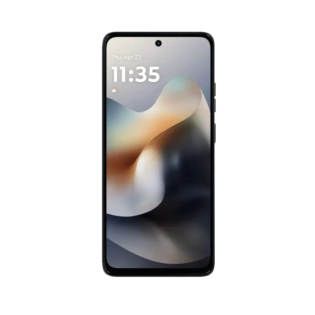 Imagen frontal del Motorola Moto G56 5G en color Black Oyster, mostrando su pantalla de 6,72" FHD+ 120 Hz y diseño moderno.