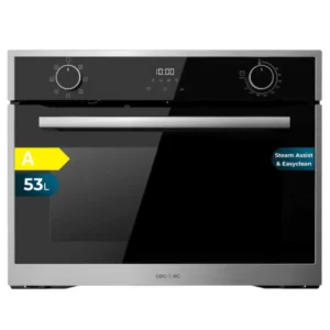Imagen frontal del horno multifunción Cecotec Honor 45 Inox 02825 HEXA M224500, con capacidad de 53 litros, acabado en acero inoxidable y diseño integrable.