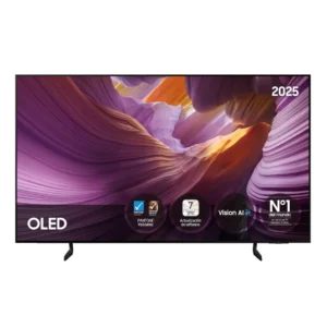 Imagen frontal del televisor OLED Samsung TQ-65S85FAEXXC de 65 pulgadas, resolución 4K, compatibilidad HDR10+ y funciones Smart TV, con diseño premium.