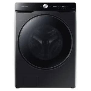 Imagen frontal de la lavadora Samsung WF-20DG8650BVU3 en color negro, con 20 kg de capacidad, 1000 rpm, sistema de vapor y panel con AI Control.