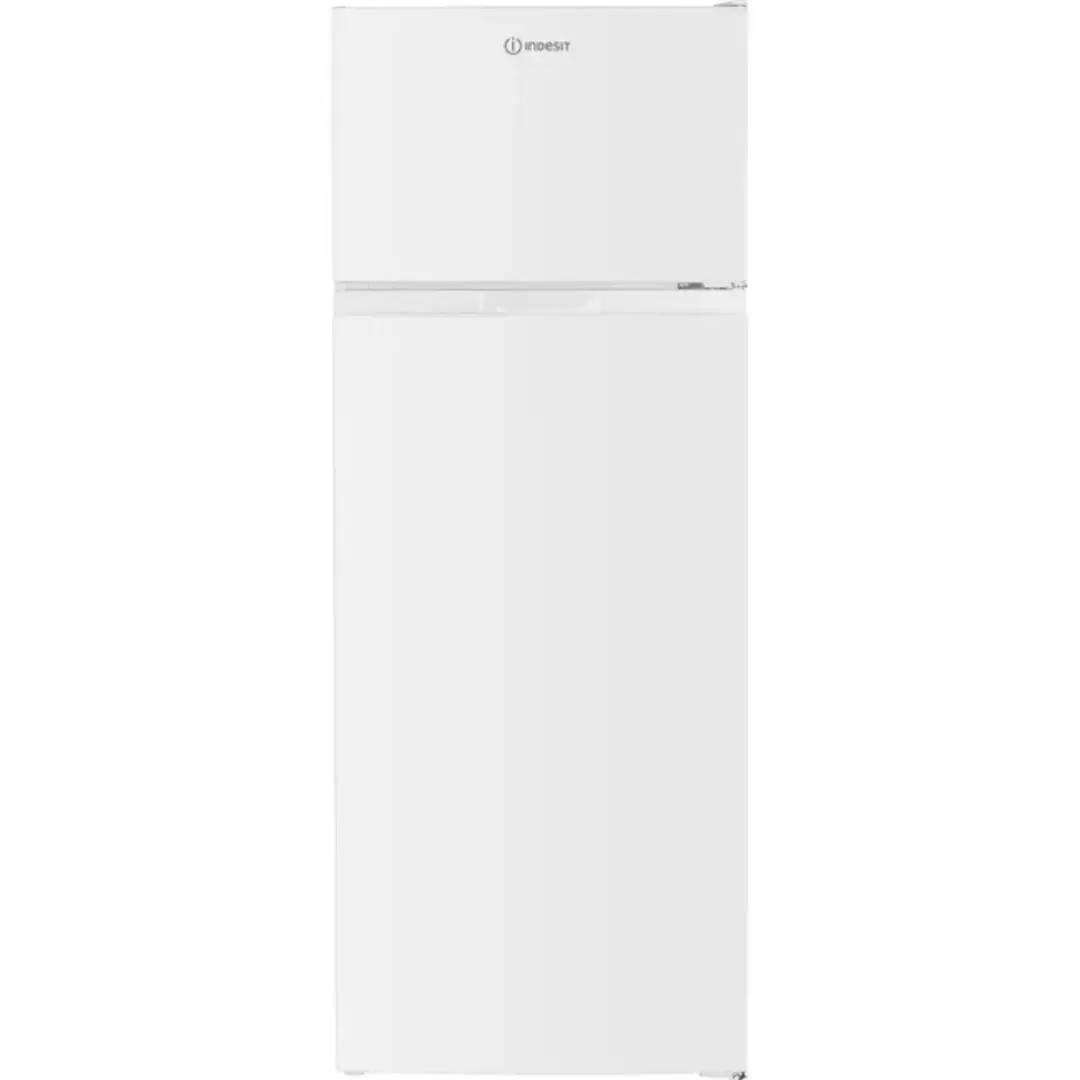 Imagen frontal del frigorífico Indesit I5550-412W en color blanco, con 206 litros de capacidad, 2 puertas y eficiencia energética Clase E.