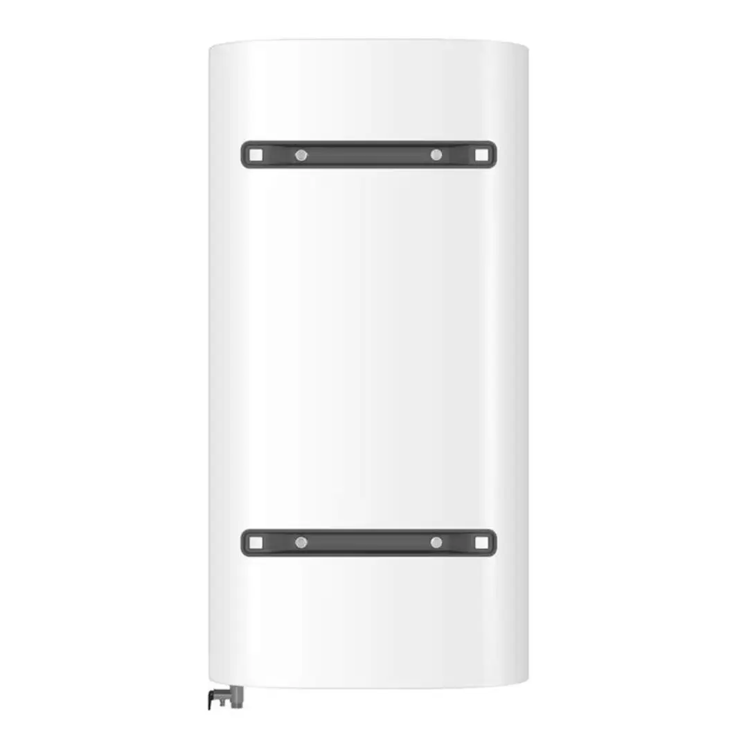 Imagen de la parte trasera del termo Haier ES50V-FE1W, mostrando conexiones, fijaciones y detalles para su instalación.