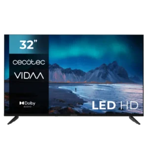 Imagen frontal del televisor LED Cecotec ALH50032 A5 de 32 pulgadas, con resolución HD, sistema Smart TV VIDAA y Dolby Audio.