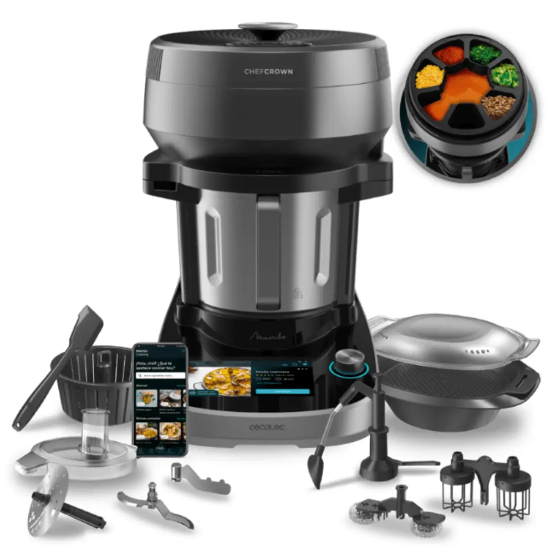Imagen principal del robot de cocina Cecotec Mambo Unique 04701, con jarra de 4,5 litros, autodispensador integrado y múltiples funciones para cocinar de forma automática.