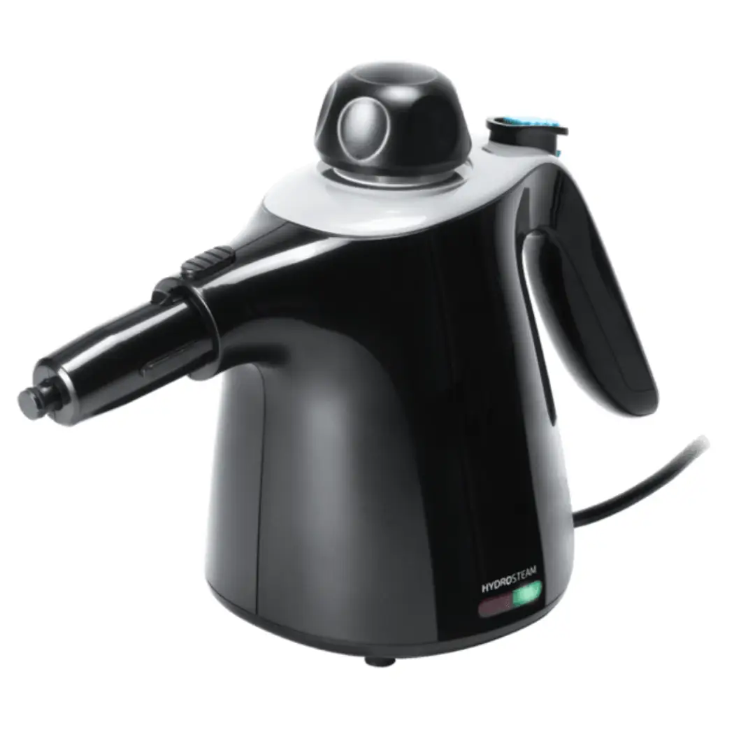 Imagen frontal del limpiador de vapor Cecotec Steam 1040, con potencia de 1100 W, presión de 3,5 bar y depósito de 450 ml.