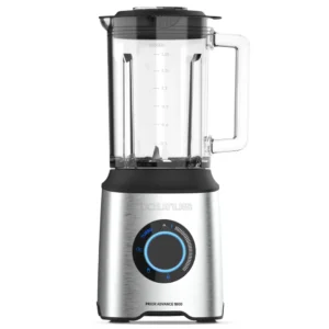 Imagen frontal de la batidora de vaso Taurus Prior Advance 1800, con potencia de 1800 W, jarra de cristal de 2 litros y 4 funciones de uso.