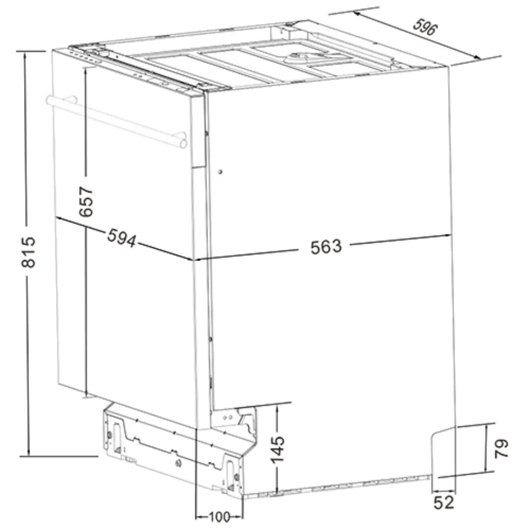 Imagen con las dimensiones del lavavajillas integrable Kromsline KLV-6-CR-BK, mostrando las medidas de encastre estándar para mueble de 60 cm.