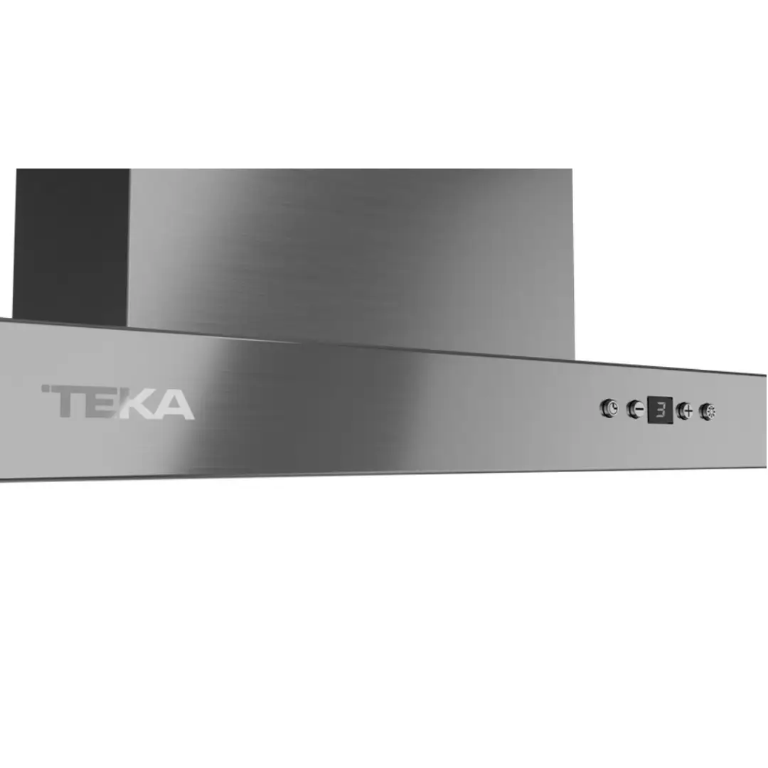 Primer plano del panel de control de la campana Teka DSH-686, mostrando los botones de selección de velocidades y luz.