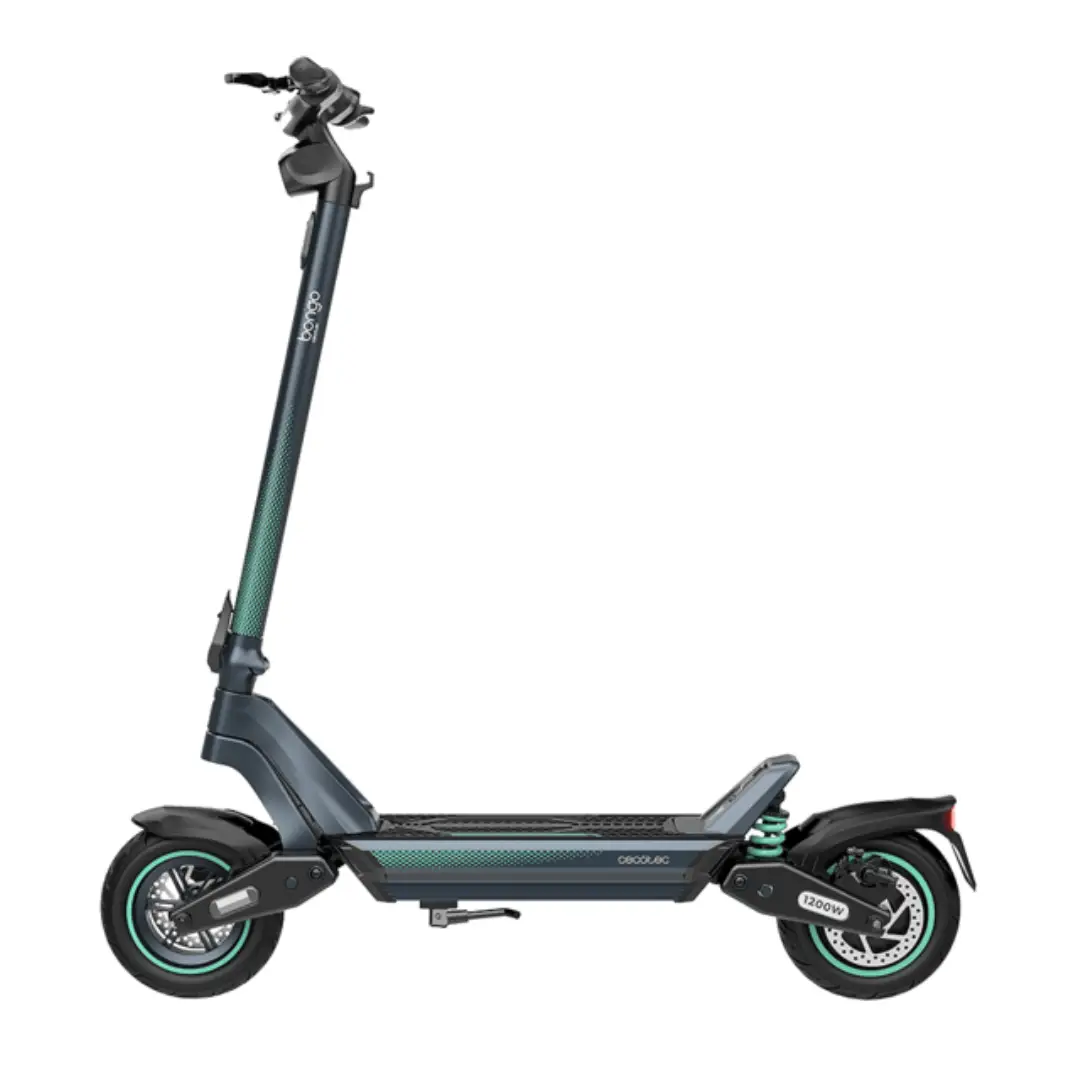 Imagen lateral del patinete eléctrico Cecotec Y65 Connected 09274, mostrando su estructura, plataforma, manillar y diseño compacto.