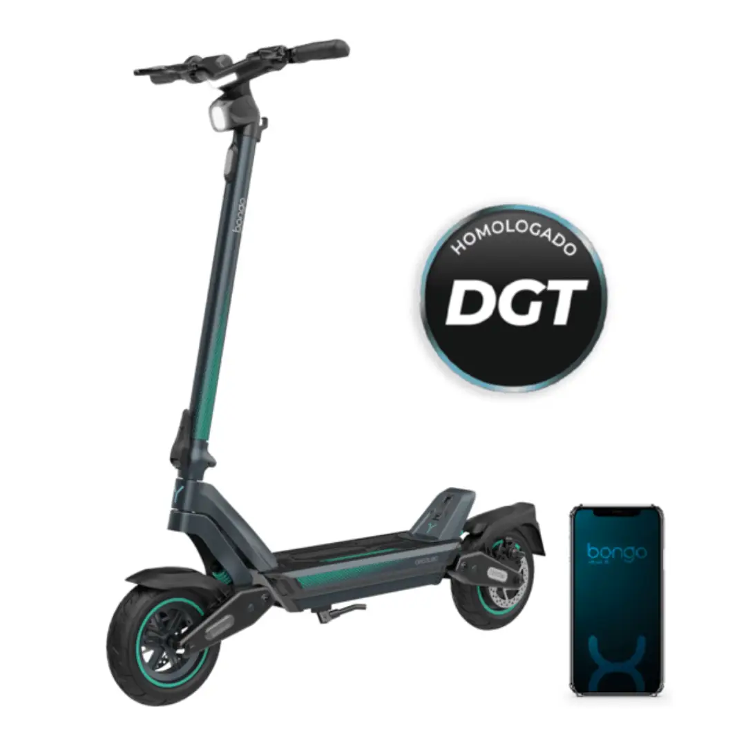 Imagen frontal del patinete eléctrico Cecotec Y65 Connected 09274 en color negro, con motor de 1200W, autonomía de 65 km, ruedas de 10 pulgadas y control mediante aplicación móvil.