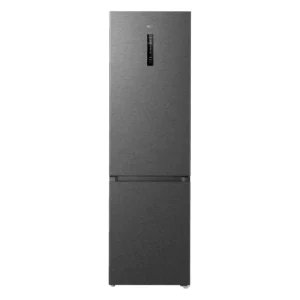 Imagen frontal del frigorífico combi TCL RP-382BXD0EE en acabado inox, con 203 cm de alto, 60 cm de ancho, tecnología Metal Cool y display táctil exterior.