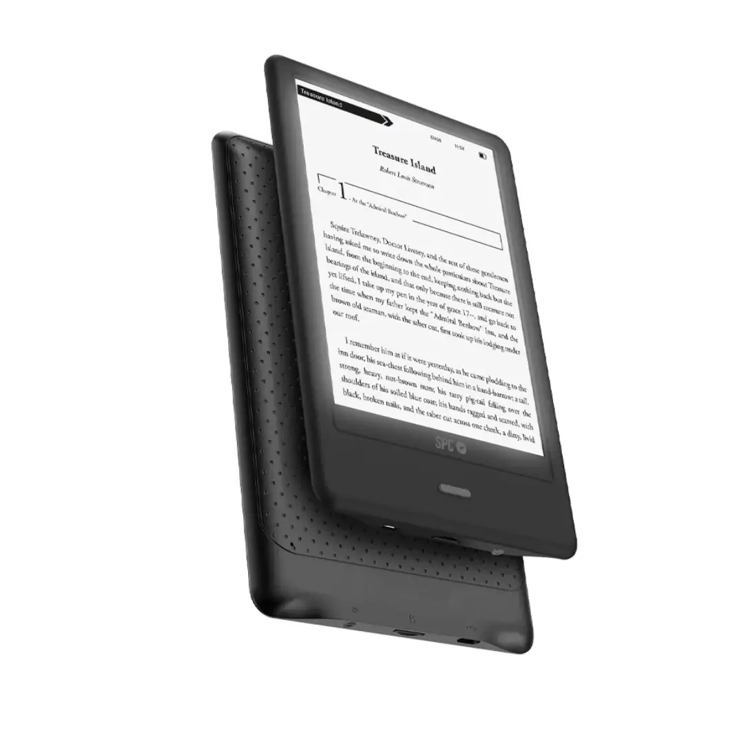 Otra imagen frontal del eBook SPC Dickens Light 2 Pro, mostrando la pantalla de lectura con interfaz encendida y diseño compacto.