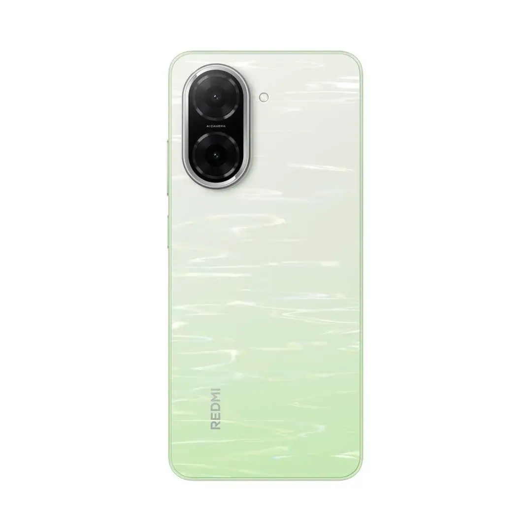 Imagen trasera del smartphone Xiaomi Redmi A5 en color verde, mostrando el módulo de cámara de 32MP y el acabado del dispositivo.