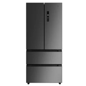 Imagen frontal del frigorífico americano Teka RFD-77825 SS EU en acabado inox, con 516 litros de capacidad, diseño French Door y compartimentos FlexZone y Fresh Box XXL.
