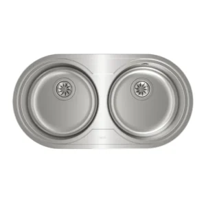 Imagen principal del fregadero Teka DR 80 2C en acero inoxidable, con dos senos redondos y medidas de 84x44 cm, ideal para encimera de cocina.