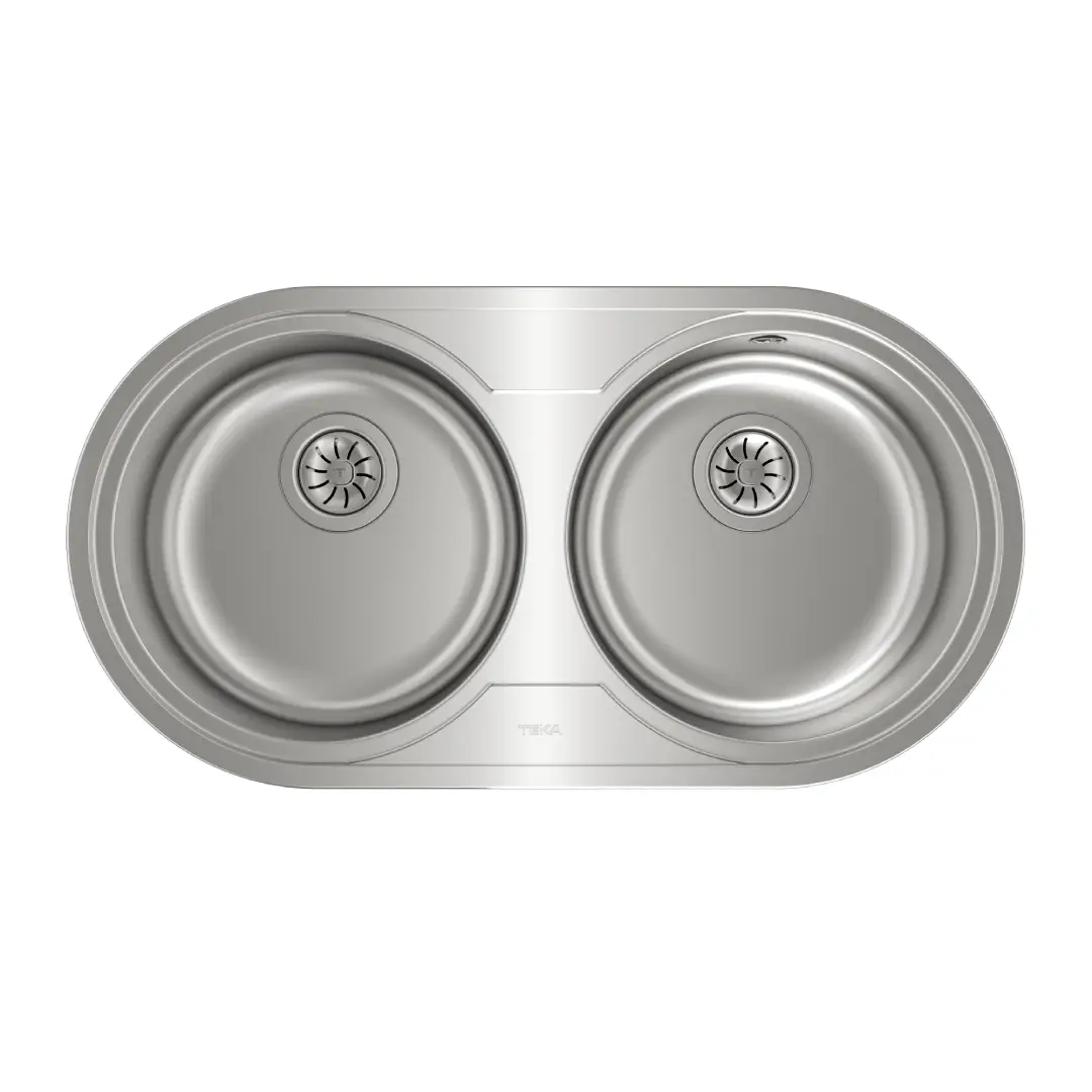Imagen principal del fregadero Teka DR 80 2C en acero inoxidable, con dos senos redondos y medidas de 84x44 cm, ideal para encimera de cocina.
