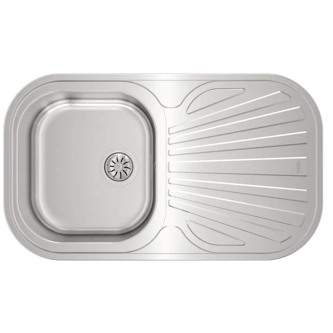 Imagen principal del fregadero Teka DR 80 2C en acero inoxidable con dos senos redondos, medidas 84x44 cm, diseño encastrable para cocina.