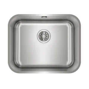 Imagen frontal del fregadero Teka BE 50.40 Plus en acero inoxidable, con un seno rectangular M60 y diseño bajo encimera, ideal para cocinas modernas.