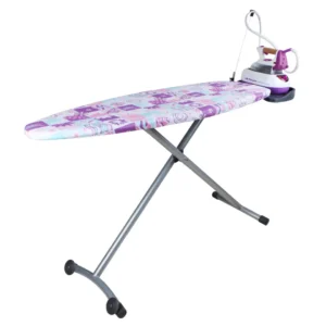 Imagen frontal de la tabla de planchar Orbegozo TP-5000, con superficie amplia y resistente, patas plegables y diseño estable para un planchado cómodo y seguro.