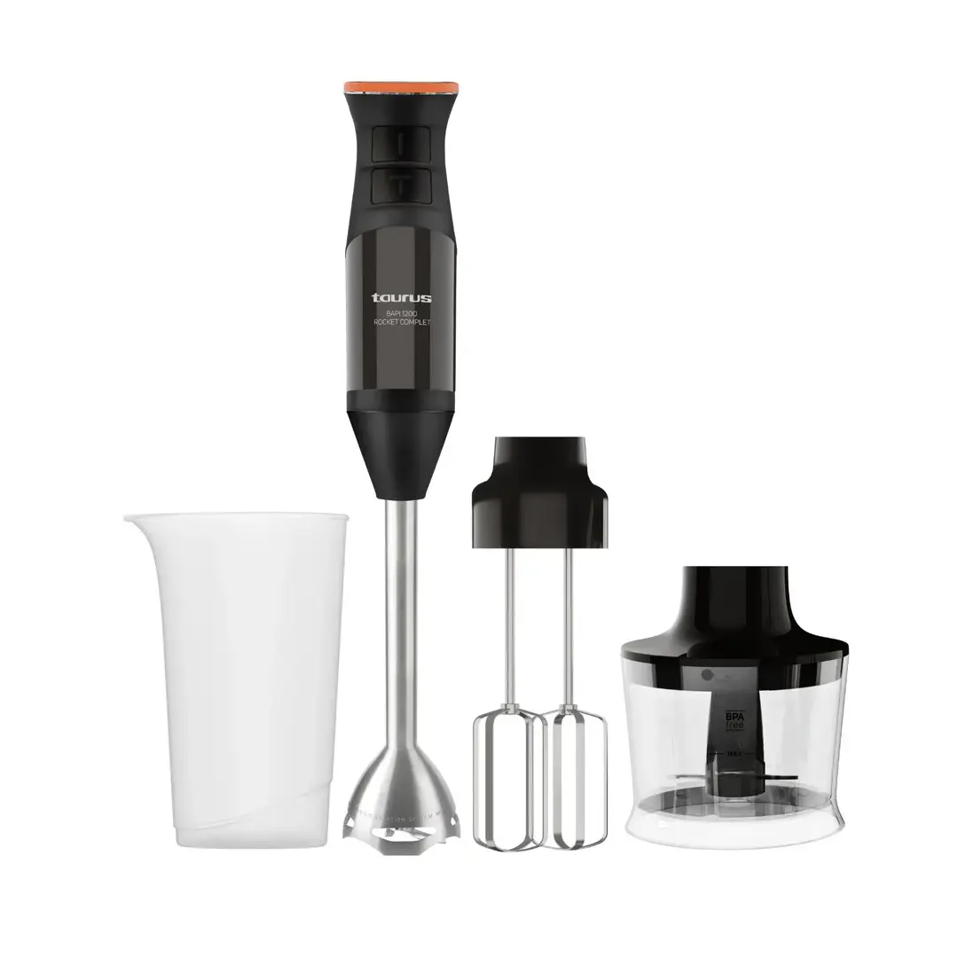 batidora de mano Taurus Bapi 1200 Rocket Complet 1200W en acero inoxidable con accesorios para batir, triturar y mezclar alimentos