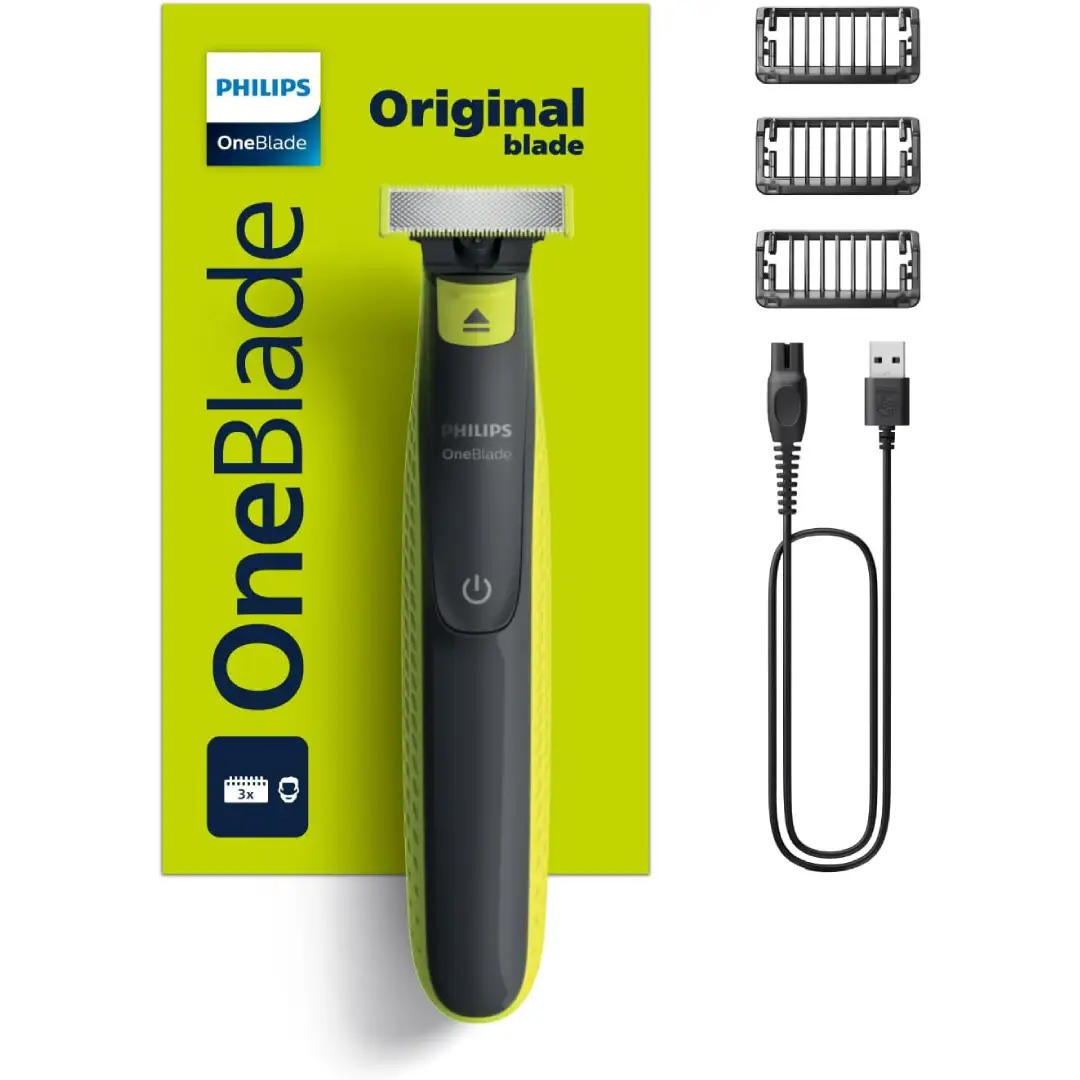 Recortadora de barba Philips OneBlade QP2724/10 inalámbrica con 45 minutos de autonomía y 3 accesorios para recortar, perfilar y afeitar