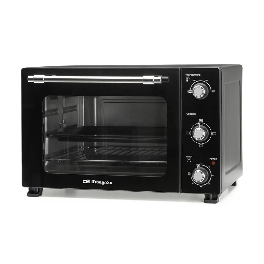 Imagen principal del mini horno de convección Orbegozo HO-393 con capacidad de 39 litros y potencia de 1800W, ideal para hornear, gratinar y cocinar múltiples recetas con distribución uniforme del calor.