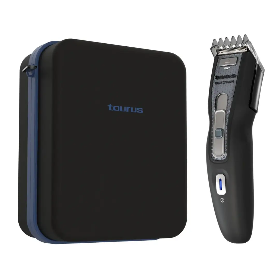 cortapelos Taurus Nixus Titanium con cuchillas de titanio 8000 RPM y estuche completo para corte preciso de cabello y barba
