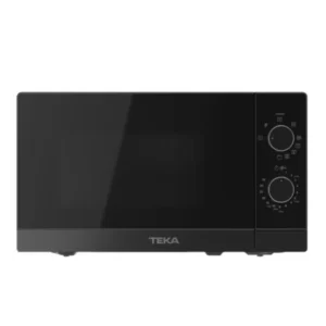 Imagen frontal del microondas Teka MW-FS20GBK en color negro, con capacidad de 20 litros, potencia de 700W y función grill.