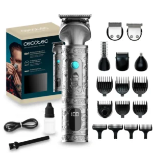 Multigroom 04458 Preci Samurai Cecotec con pantalla LCD, 170 minutos de autonomía y 16 accesorios para cortar y perfilar barba y cabello