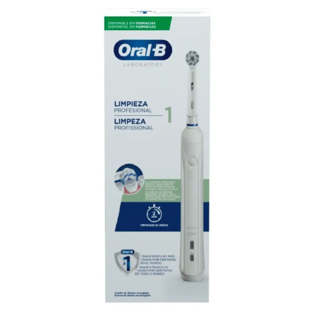 cepillo dental eléctrico Oral-B Pro 1 Professional Clean blanco con 3 modos de limpieza y sensor de presión para cuidado dental avanzado