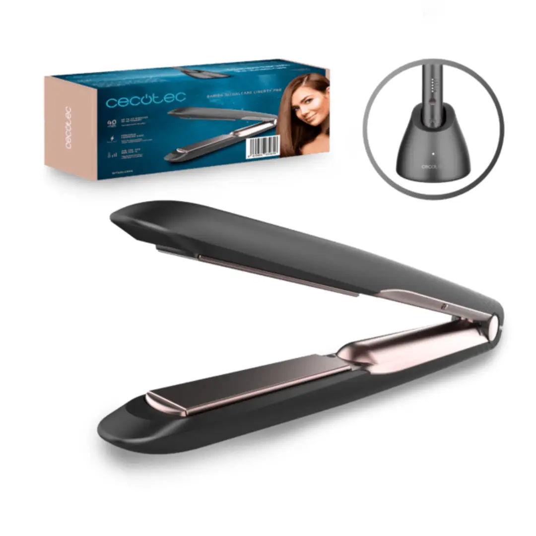 plancha de pelo Cecotec 03461 Liberty Pro inalámbrica con temperatura hasta 220 grados y base de carga para alisado sin cables