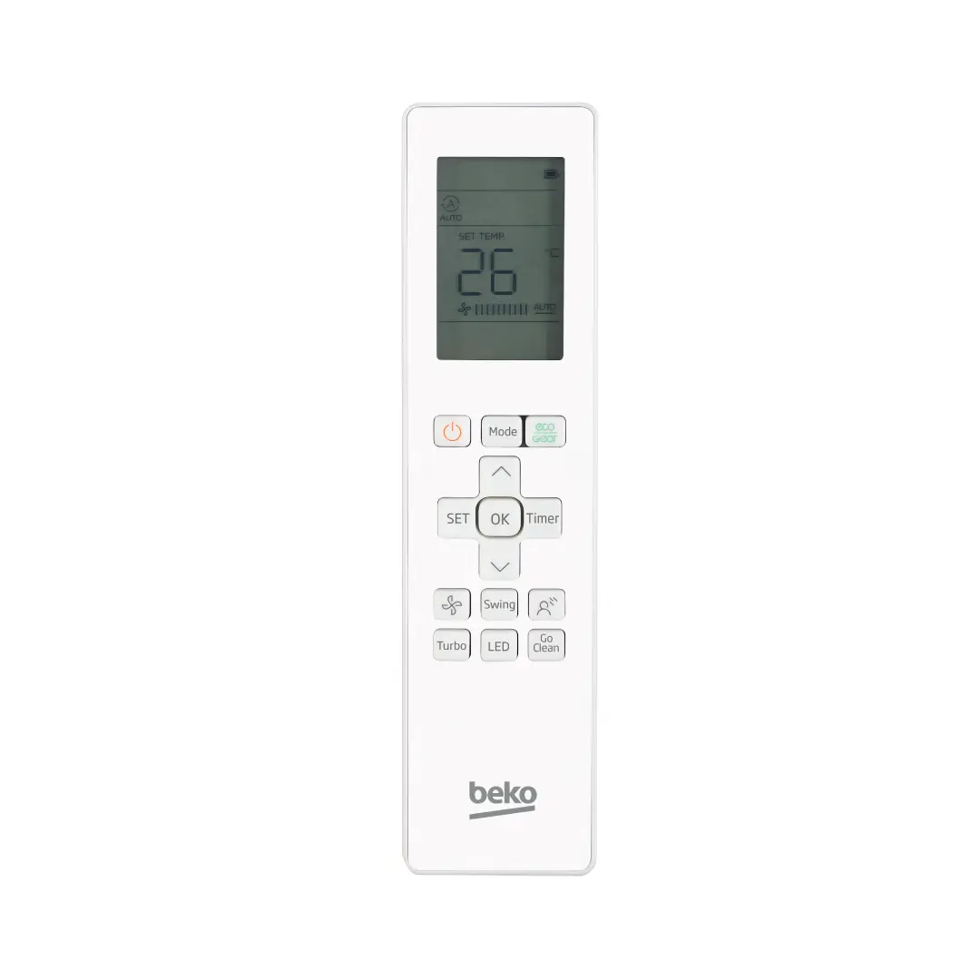 mando a distancia del aire acondicionado split BEKO BEHPG-125 para control de temperatura, modos y funciones WiFi