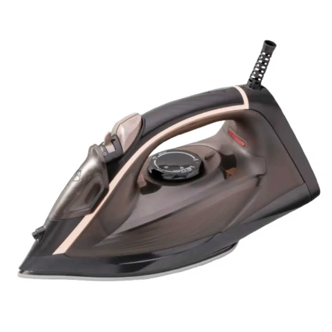 Imagen frontal de la plancha de vapor vertical Elco PPR-2665C, con potencia de 2600W y suela de cerámica, diseñada para eliminar arrugas de ropa y tejidos de forma rápida y eficiente.