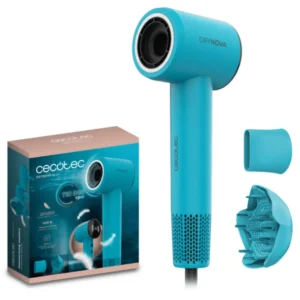 Imagen frontal del secador Cecotec A01_EU01, con potencia de 1600W, 110.000 RPM, 2 accesorios incluidos y tecnología de iones anti-frizz, ideal para un secado rápido y cuidado del cabello en casa.