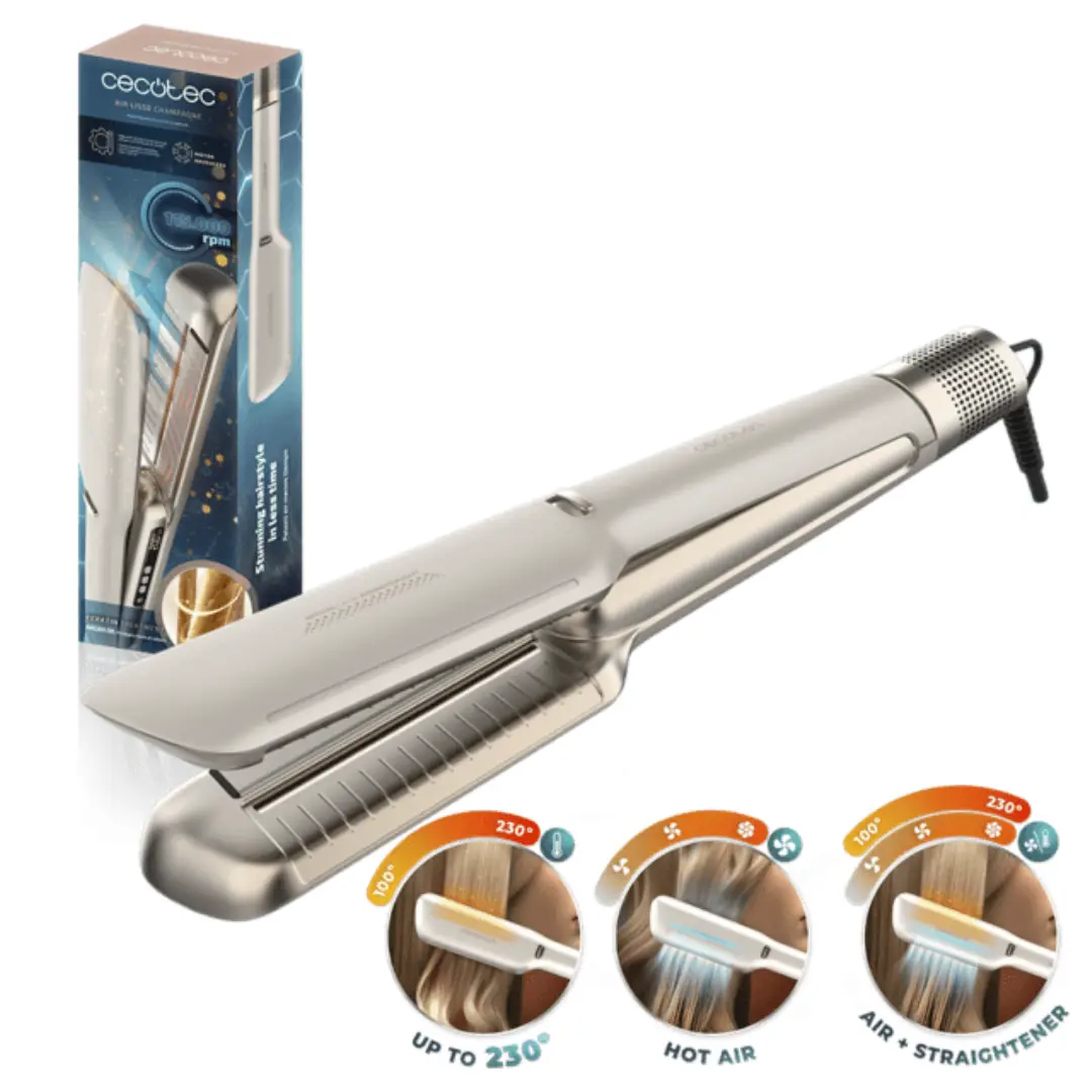 Plancha de pelo Cecotec Air Lisse con aire y placas alisadoras, motor brushless de 1600W y tecnología iónica