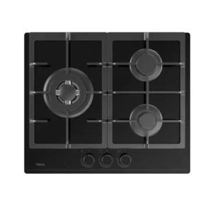 Placa de gas Teka GBC-63110 de cristal negro con 3 zonas de cocción, 60 cm de ancho y potencia de 6.05 kW