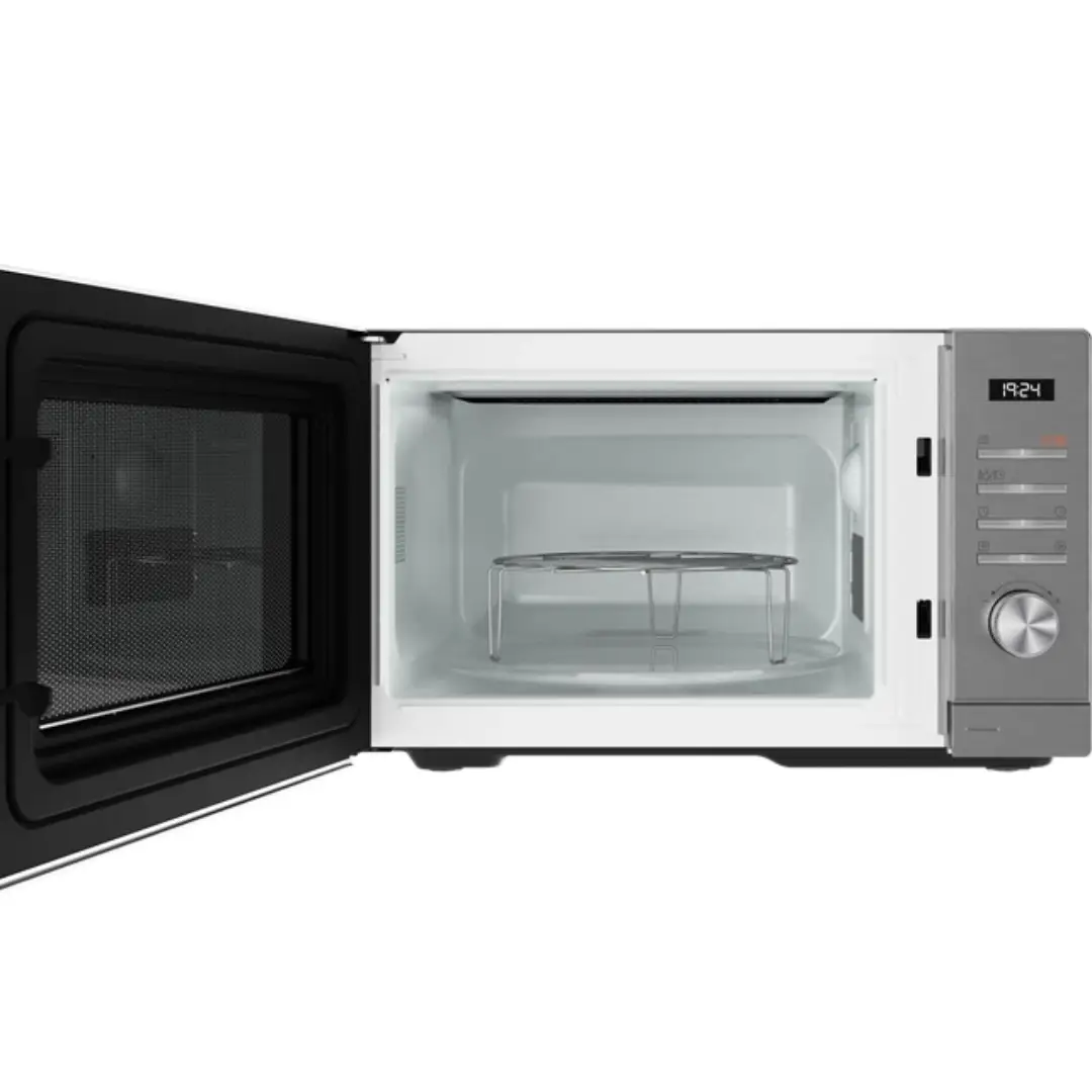 Microondas Teka MWE-FS25 G SS abierto mostrando el interior con función grill para gratinar y calentar alimentos