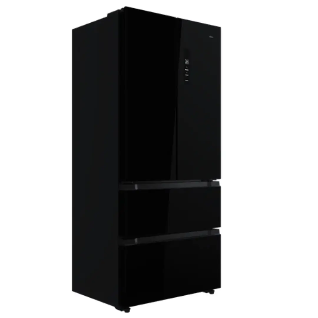 vista lateral del frigorífico Teka RFD-77825 GBK EU French Door en cristal negro mostrando su diseño y dimensiones