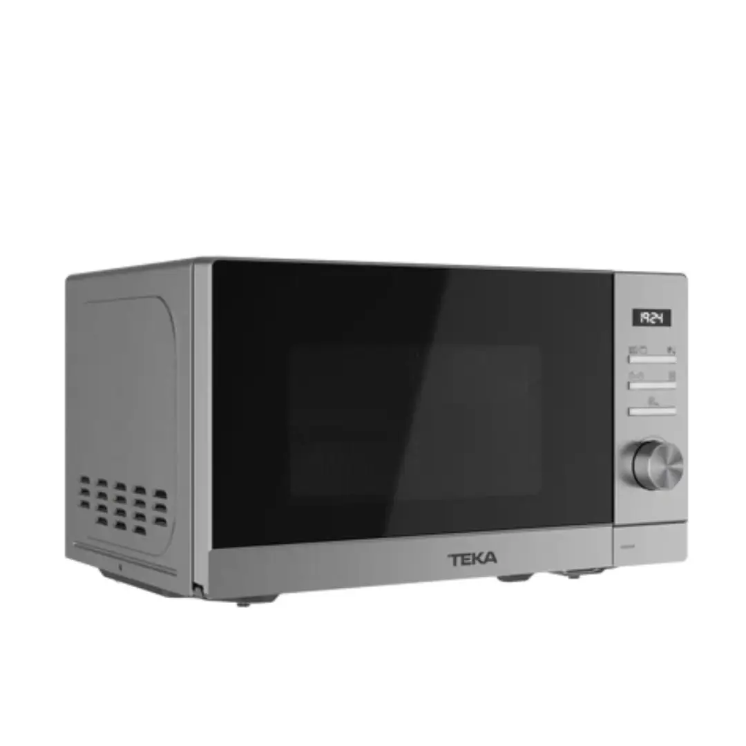 Imagen lateral del microondas Teka MWE-FS20 G SS en acabado inox, mostrando su diseño compacto y profundidad.