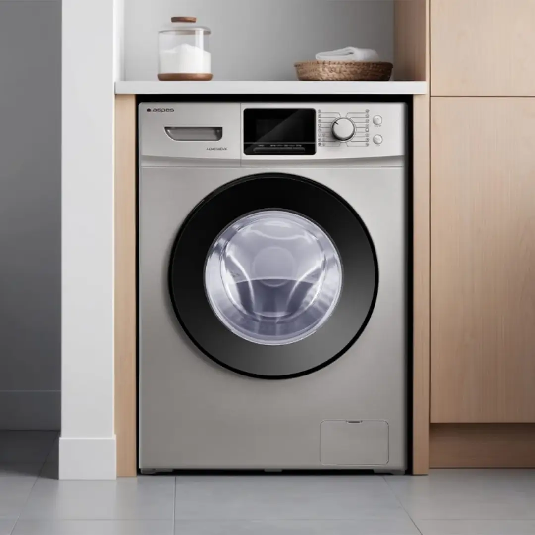 Imagen de la lavadora Aspes AL-9401AIDVX con la puerta abierta, mostrando el tambor interior y la capacidad de 9 kg, ideal para cargas grandes.