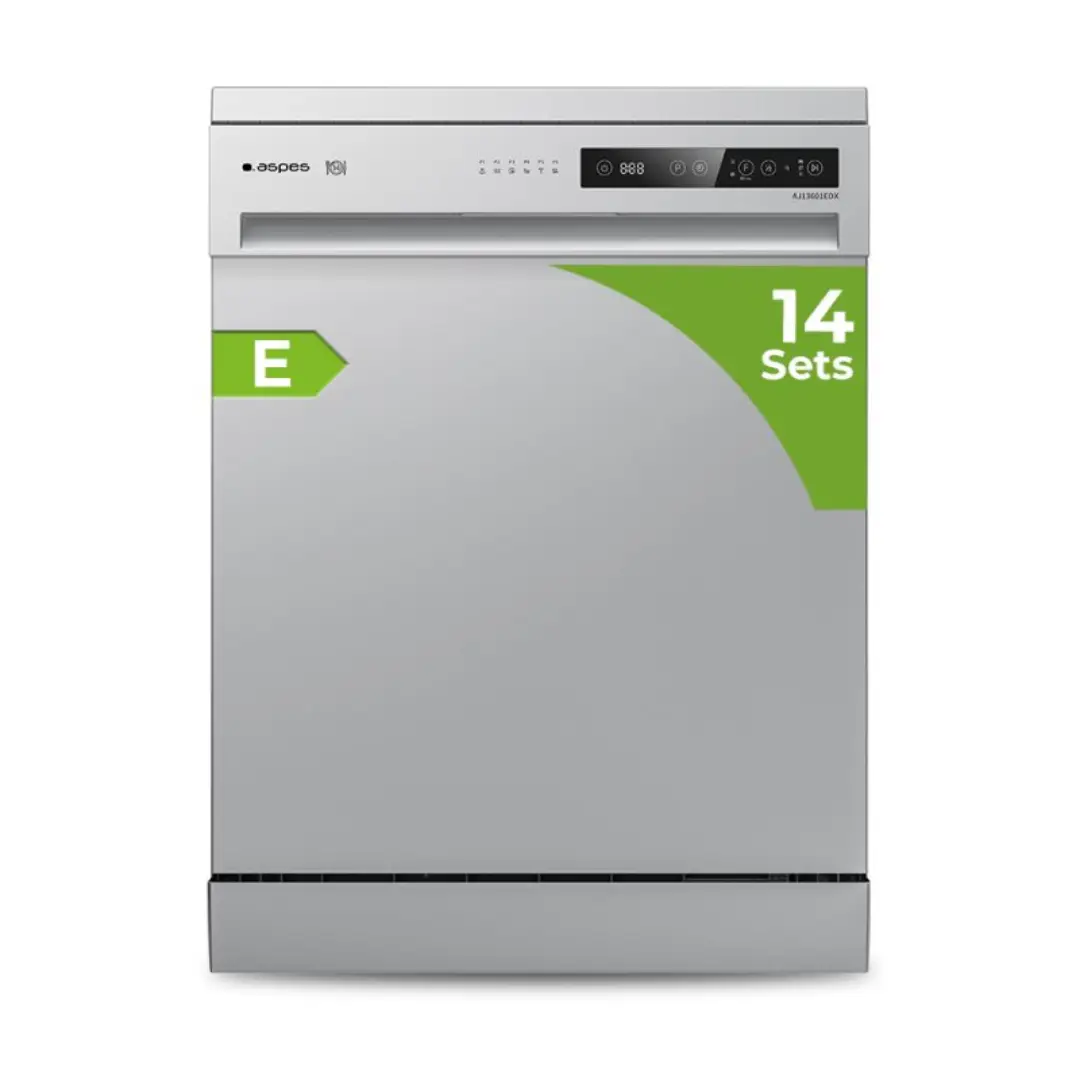 lavavajillas Aspes AJ-13601EDX en acero inoxidable de 60 cm con capacidad para 14 cubiertos y eficiencia energética clase E