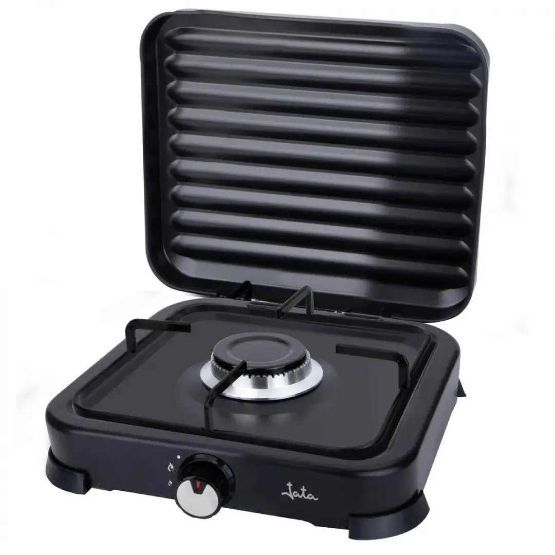 cocina de gas portátil JATA JECG-2721 de 1 fuego con tapa negra ideal para uso en exterior y camping