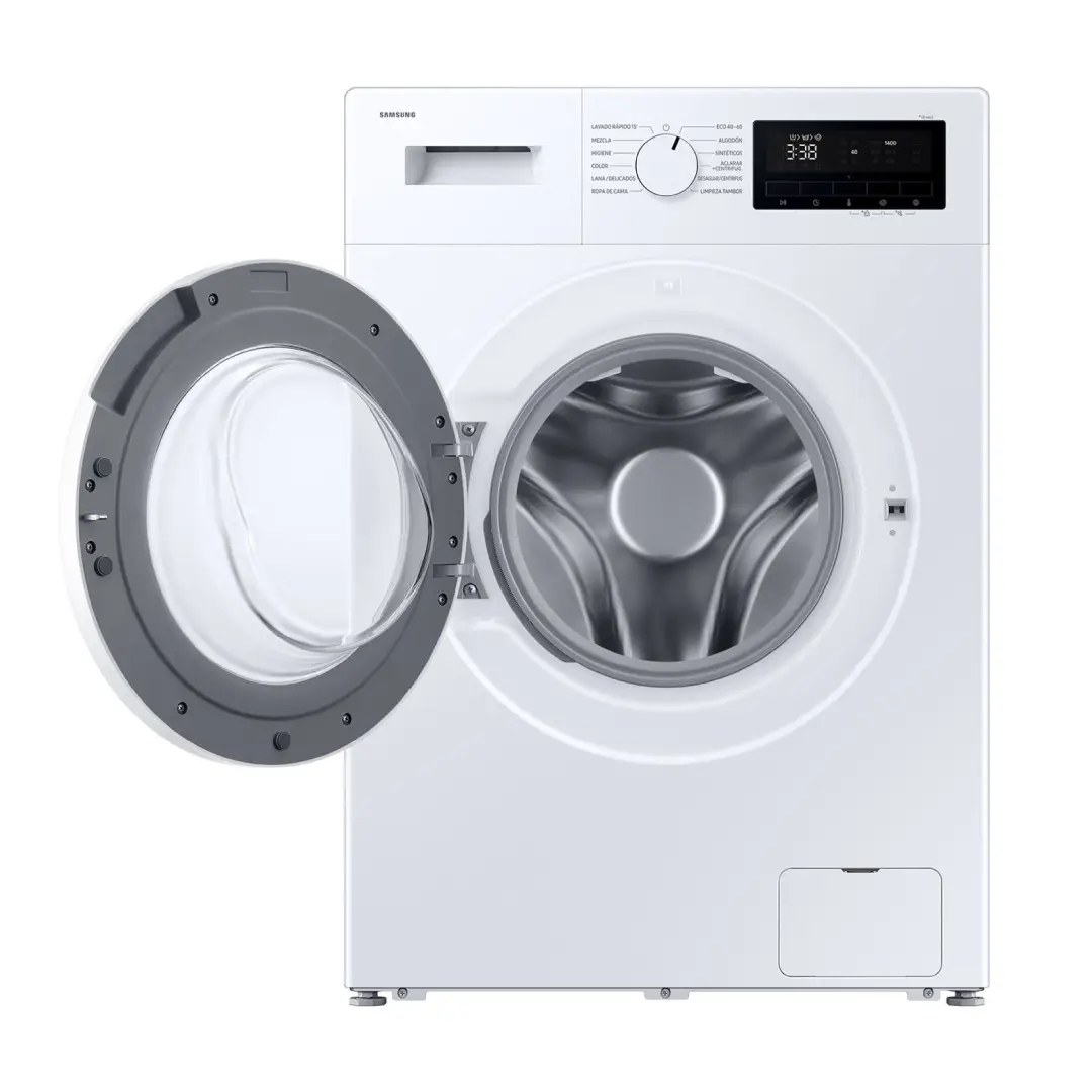 interior lavadora Samsung WW-80FG3M05TWEC con tambor de gran capacidad de 8 kg para coladas familiares