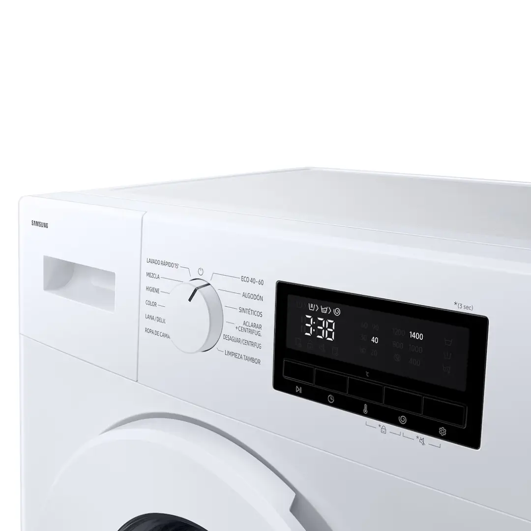 detalle panel de control lavadora Samsung WW-80FG3M05TWEC con selección de programas y funciones de vapor